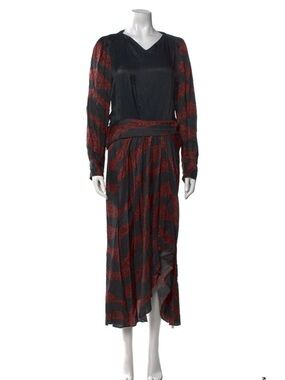 Isabel Marant Black and Red Patterned Midi Dress